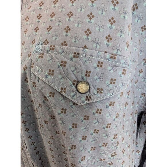 Trevero Purple Gray Floral Western Style Pearl Snap - XL - Picture 3 of 10